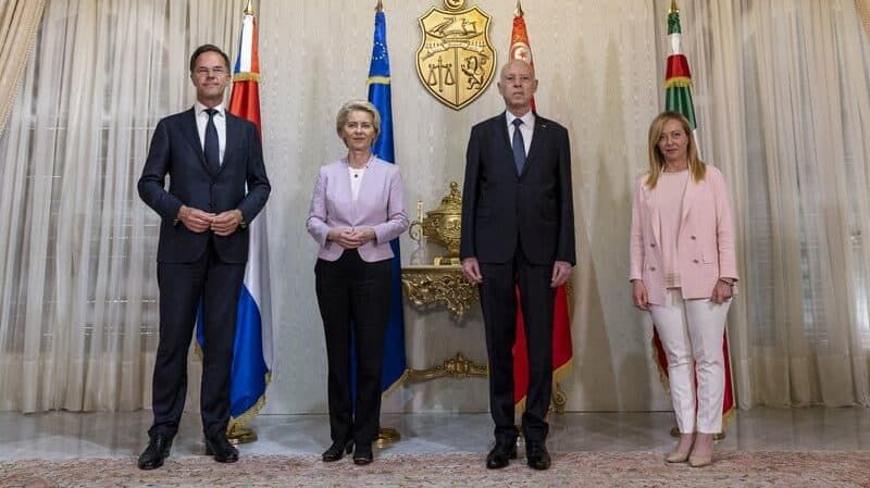 Mark Rutte, Ursula von der Leyen, Kas Saed, and Giorgia Meloni, from left to right