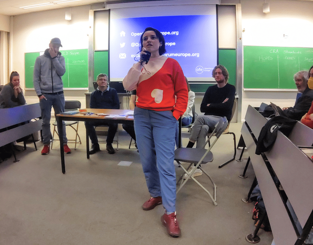 Me speaking at a FOSDEM fishbowl event this year.